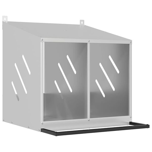 vidaXL Κουτί φωλιάς κοτόπουλου με 2 θήκες γαλβανισμένο ασήμι μέταλλο