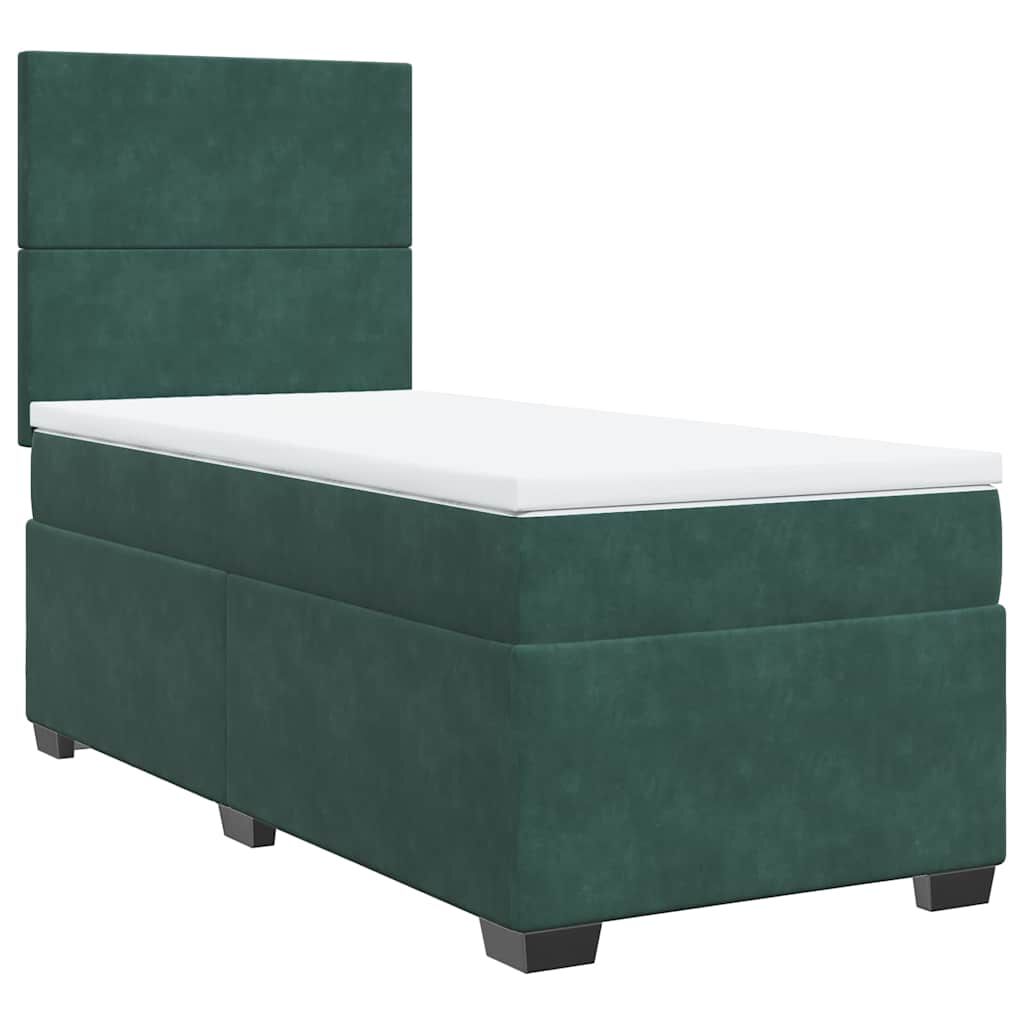 vidaXL Κρεβάτι Boxspring με Στρώμα Σκούρο Πράσινο 90x190 εκ. Βελούδινο