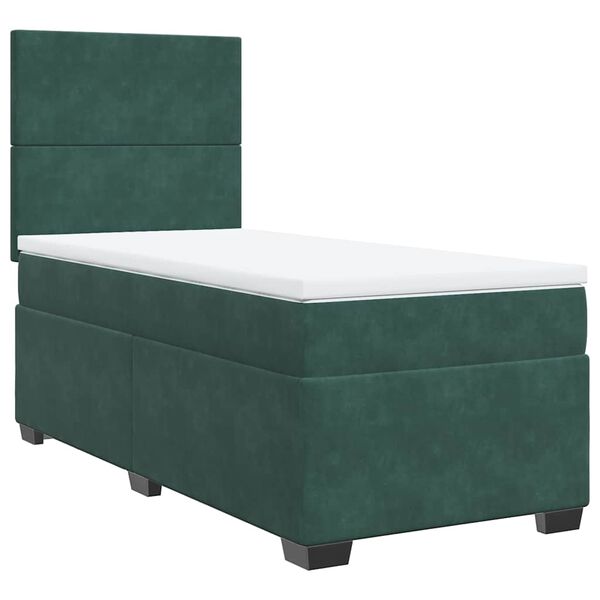 vidaXL Κρεβάτι Boxspring με Στρώμα Σκούρο Πράσινο 90x190 εκ. Βελούδινο