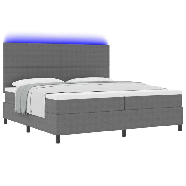 vidaXL Κρεβάτι Box Spring με Στρώμα & LED Φως Γκρι 200x200 εκ. Ύφασμα Σατέν