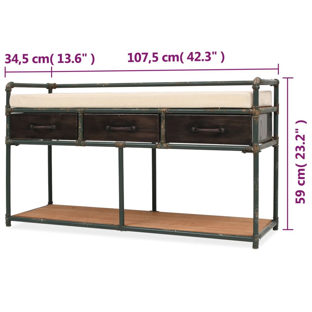 vidaXL Πάγκος Αποθήκευσης 107,5 x 34,5 x 59 εκ. με Μαξιλάρι