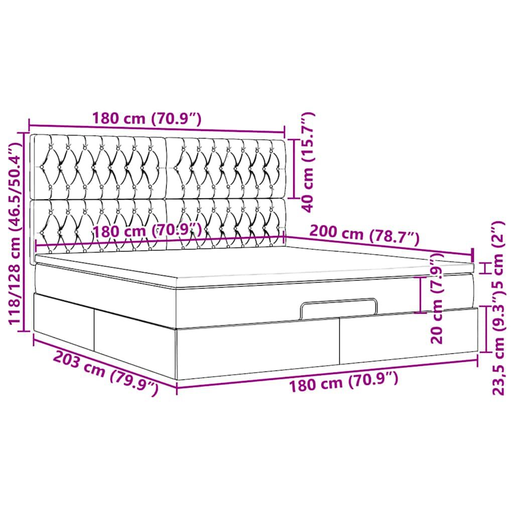vidaXL Οθωμανικό κρεβάτι με στρώμα μπλε 180x200cm ύφασμα