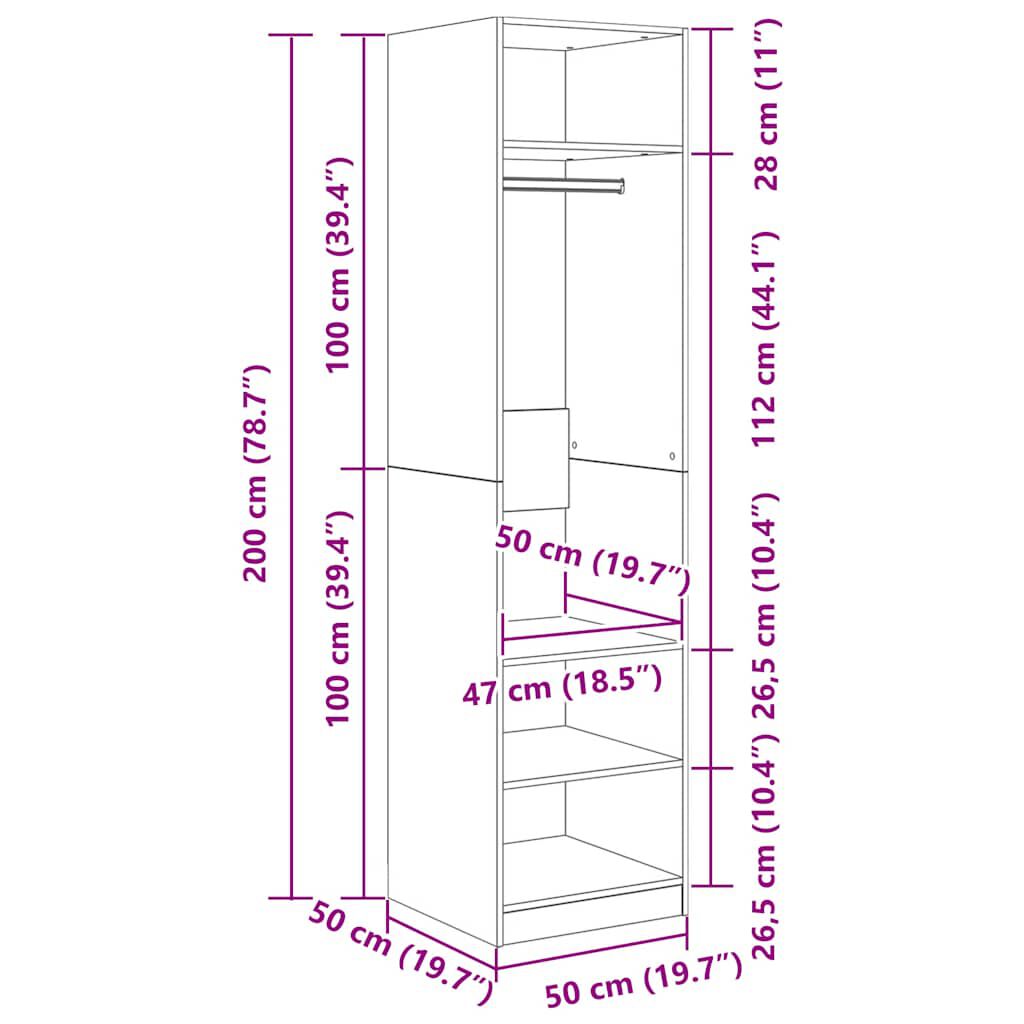 vidaXL Ντουλάπα Χρώμα Sonoma Δρυς 50 x 50 x 200 εκ. από Επεξ. Ξύλο