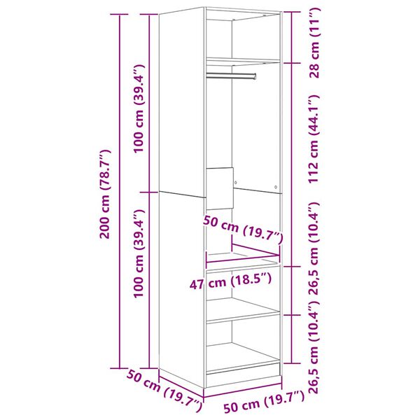 vidaXL Ντουλάπα Χρώμα Sonoma Δρυς 50 x 50 x 200 εκ. από Επεξ. Ξύλο