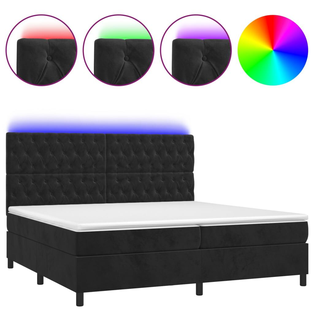 vidaXL Κρεβάτι Boxspring με Στρώμα & LED Μαύρο 200x200 εκ. Βελούδινο