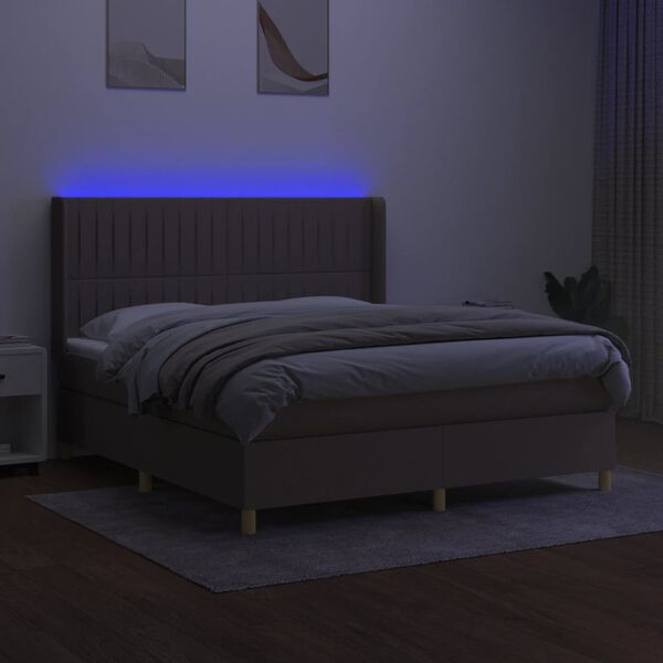 vidaXL &Kappa;&rho;&epsilon;&beta;ά&tau;&iota; Boxspring &mu;&epsilon; &Sigma;&tau;&rho;ώ&mu;&alpha; & LED Taupe 160x200 &epsilon;&kappa;. &Upsilon;&phi;&alpha;&sigma;&mu;ά&tau;&iota;&nu;&omicron;