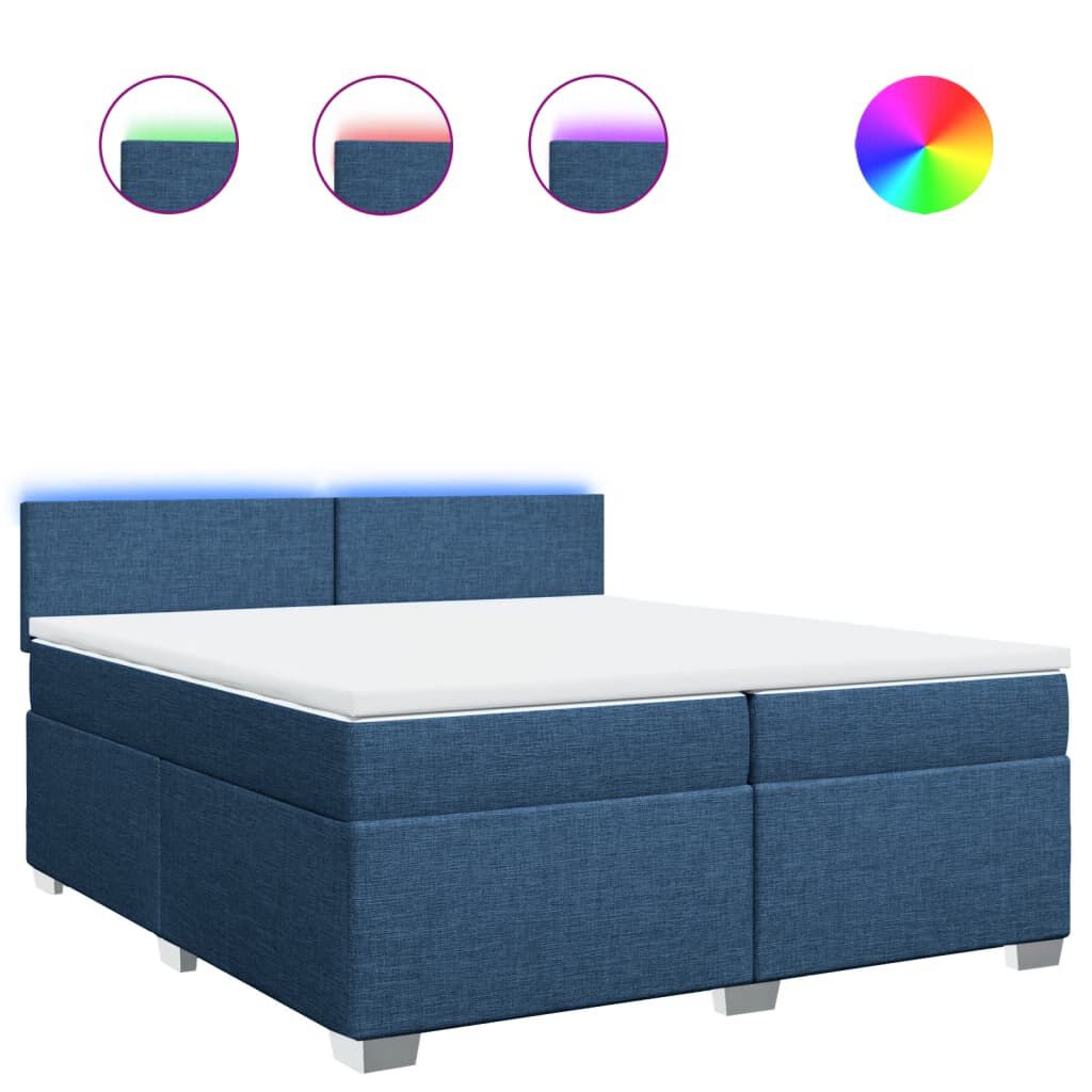 vidaXL Κρεβάτι Boxspring με Στρώμα Μπλε 200x200 εκ. Υφασμάτινο