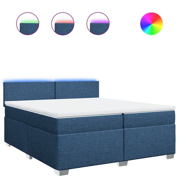 vidaXL Κρεβάτι Boxspring με Στρώμα Μπλε 200x200 εκ. Υφασμάτινο