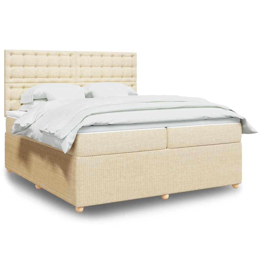 vidaXL Κρεβάτι Boxspring με Στρώμα Κρεμ 200x200 εκ. Υφασμάτινο