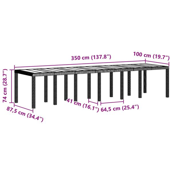 vidaXL Τραπέζι Κήπου Καφέ 350x100x73 εκ. Πολυ Ράτταν