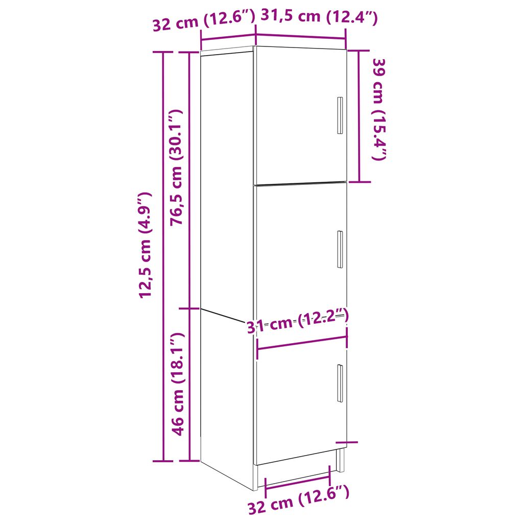 vidaXL Ψηλή Ντουλάπα artisan δρυς 31,5 x 32 x 124 εκ
