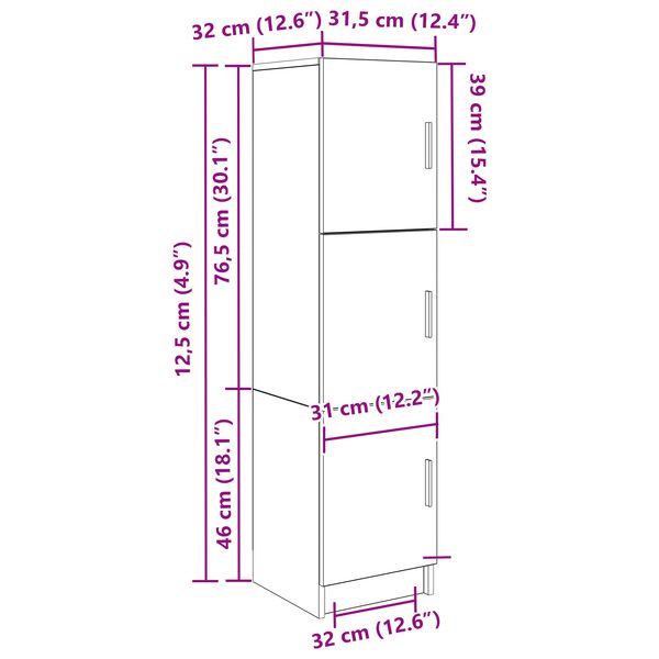 vidaXL Ψηλή Ντουλάπα artisan δρυς 31,5 x 32 x 124 εκ