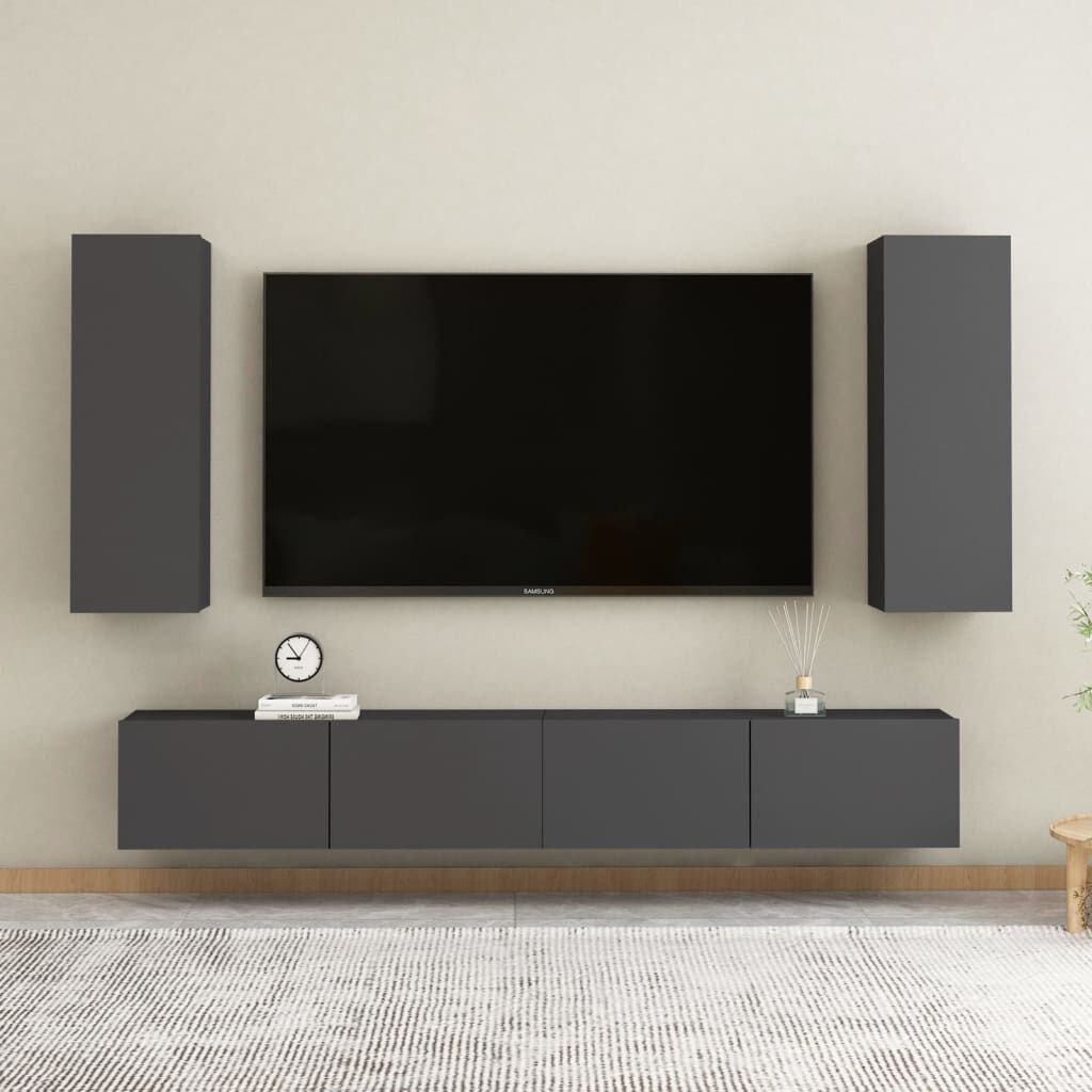 vidaXL Έπιπλα Τηλεόρασης 2 τεμ. Γκρι 30,5 x 30 x 90 εκ. από Επεξ. Ξύλο