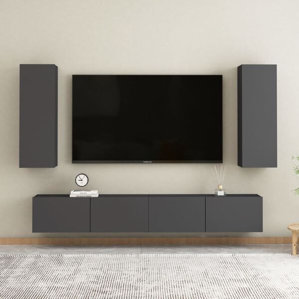 vidaXL Έπιπλα Τηλεόρασης 2 τεμ. Γκρι 30,5 x 30 x 90 εκ. από Επεξ. Ξύλο