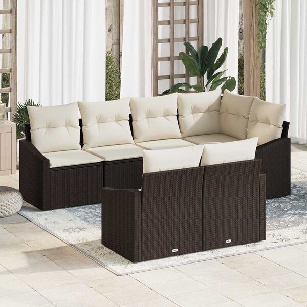 vidaXL Σετ Καναπέ Κήπου 7 pcs Καφέ Πολυ ράταν