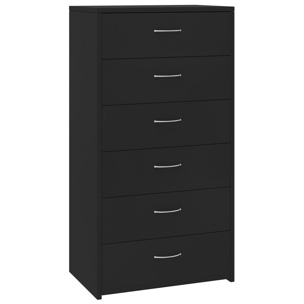 vidaXL Συρταριέρα με 6 Συρτάρια Μαύρη 50 x 34 x 96 εκ. από Επεξ. Ξύλο