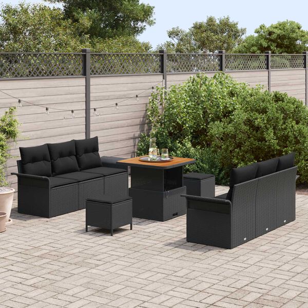vidaXL Σετ Καναπέ Κήπου 9 pcs Μαύρο συνθετικό ρατάν
