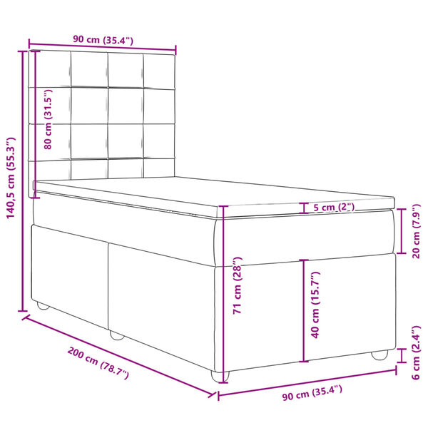 vidaXL Κρεβάτι Boxspring με Στρώμα Σκούρο Γκρι 90x200 εκ. Υφασμάτινο