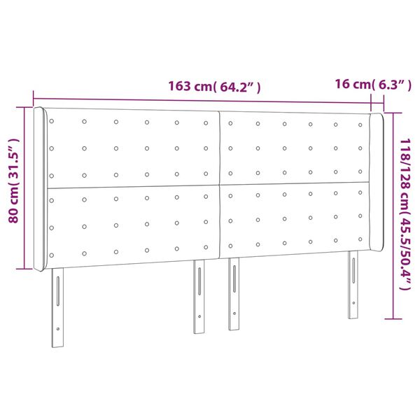vidaXL Κεφαλάρι Κρεβατιού LED Μαύρο 163x16x118/128 εκ. Υφασμάτινο