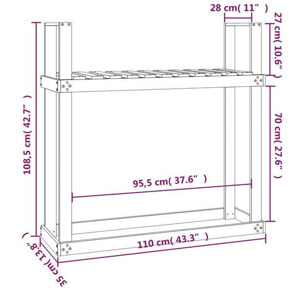 vidaXL Ραφιέρα Καυσόξυλων 110 x 35 x 108,5 εκ. από Μασίφ Ξύλο Πεύκου