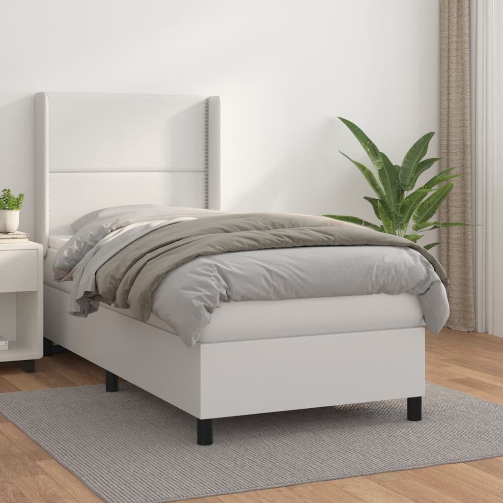 vidaXL Κρεβάτι Boxspring με Στρώμα Λευκό 80 x 200 εκ. Συνθετικό Δέρμα