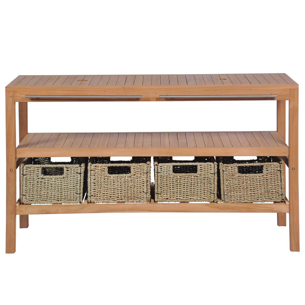 vidaXL Έπιπλο Μπάνιου 132x45x75 εκ. από Μασίφ Ξύλο Teak με 4 Καλάθια