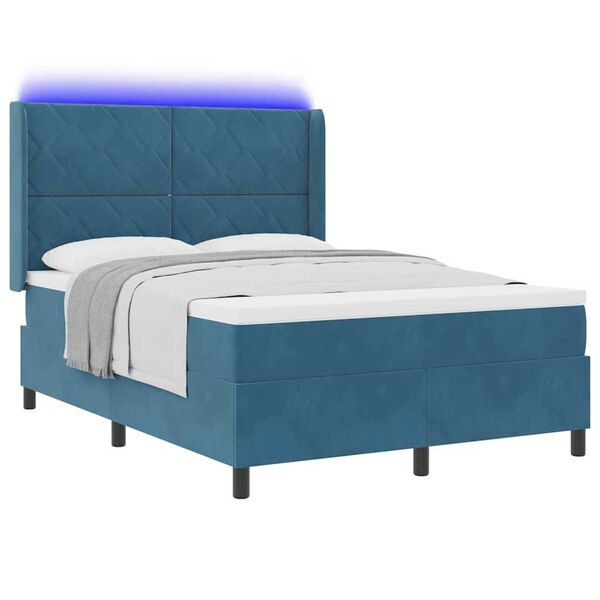 vidaXL Κρεβάτι Box Spring LED με Στρώμα Μπλε 140 x 200 cm Βελούδο