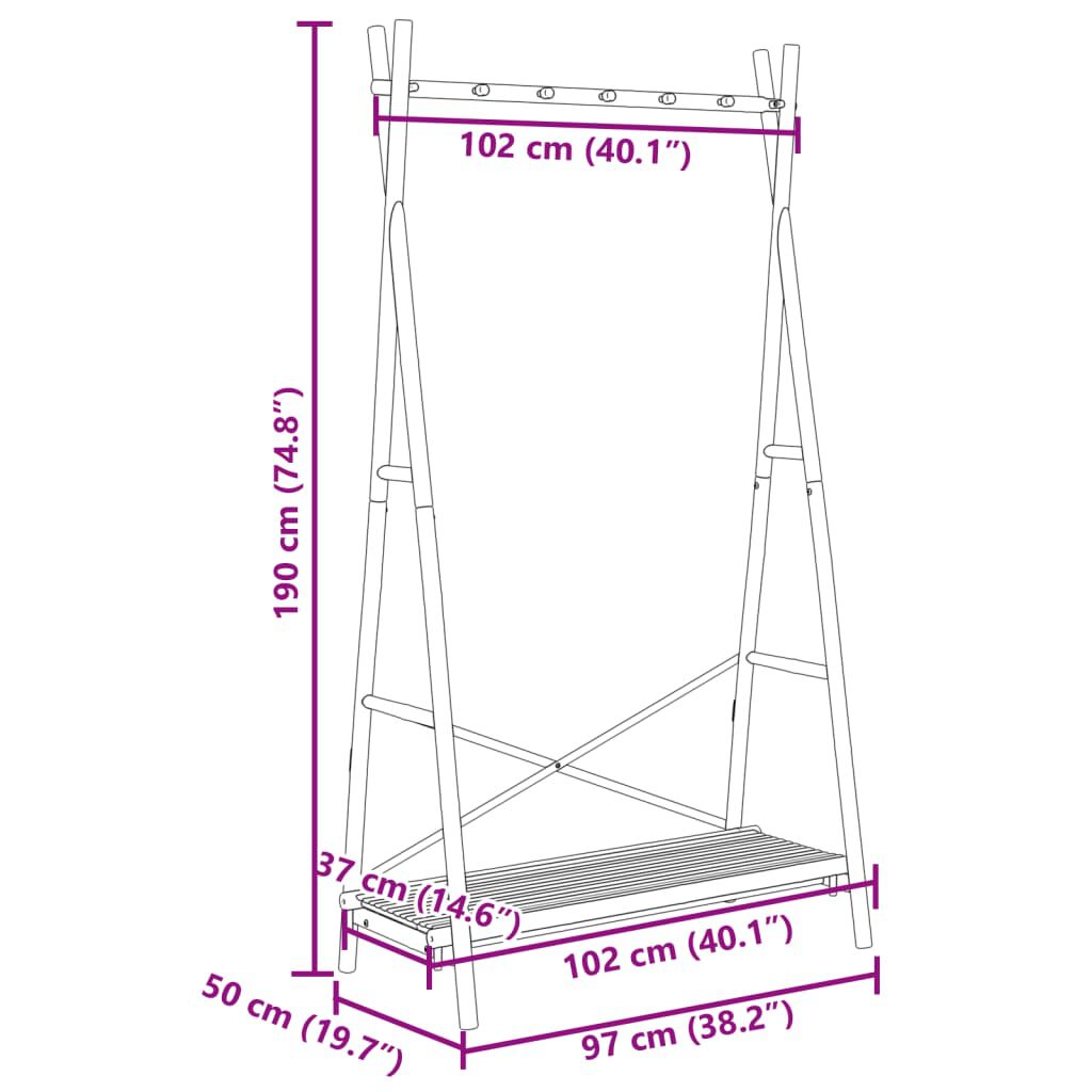 vidaXL Κρεμάστρα Ρούχων με Ράφι 102 x 50 x 190 εκ. Μπαμπού