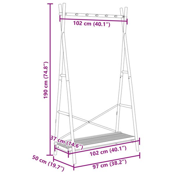 vidaXL Κρεμάστρα Ρούχων με Ράφι 102 x 50 x 190 εκ. Μπαμπού