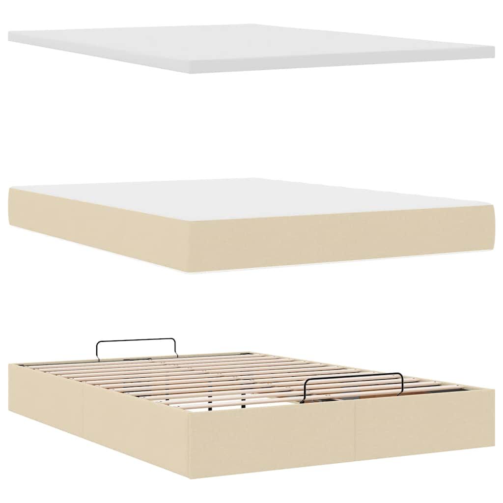 vidaXL Οθωμανικό κρεβάτι με στρώμα & LEDs Cream 140x200 cm Ύφασμα