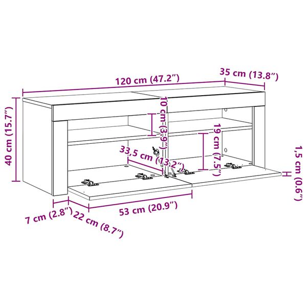 vidaXL Έπιπλο Τηλεόρασης με LED Μαύρο 120x35x40 εκ.