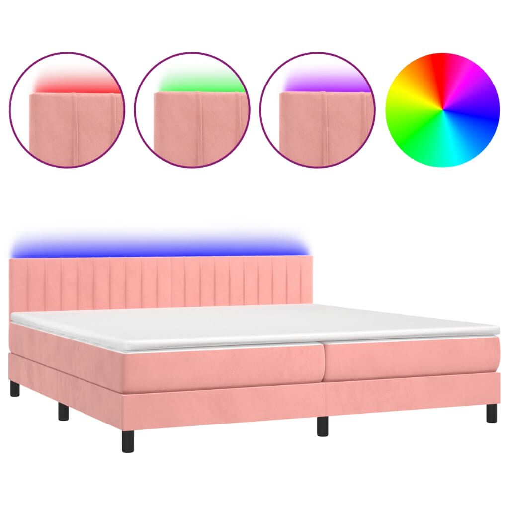 vidaXL Κρεβάτι Boxspring με Στρώμα & LED Ροζ 200x200 εκ. Βελούδινο