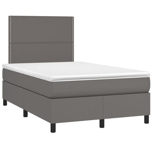 vidaXL Κρεβάτι Boxspring με Στρώμα & LED Γκρι 120x190 εκ. Συνθ. Δέρμα