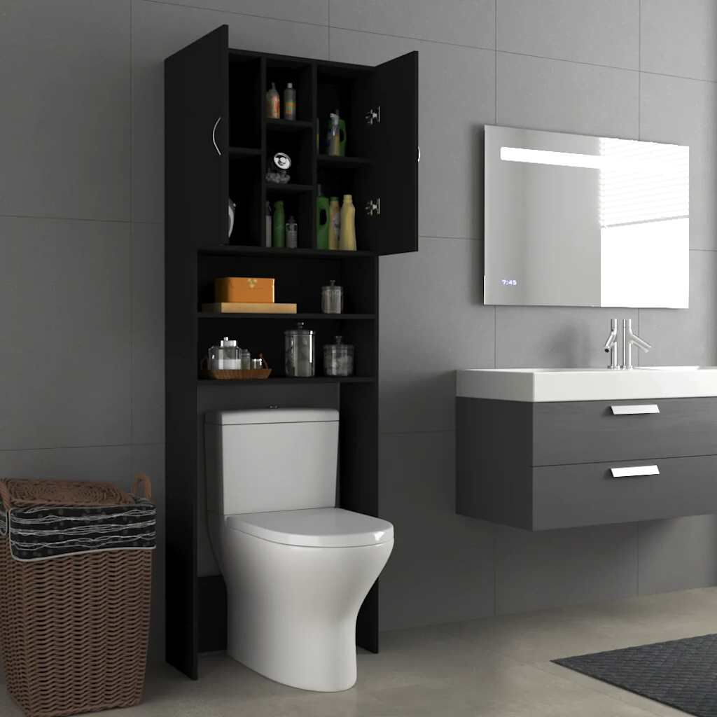 vidaXL Ντουλάπι Πλυντηρίου Μαύρο 64 x 25,5 x 190 εκ.