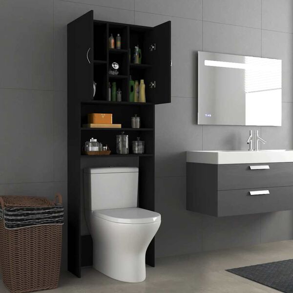 vidaXL Ντουλάπι Πλυντηρίου Μαύρο 64 x 25,5 x 190 εκ.