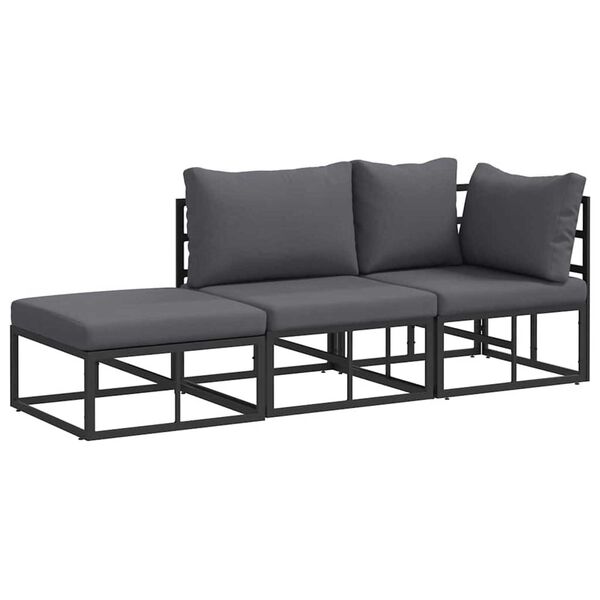 vidaXL Σετ Καναπέ Κήπου με μαξιλάρι 3 pcs Μαύρο Αλουμίνιο