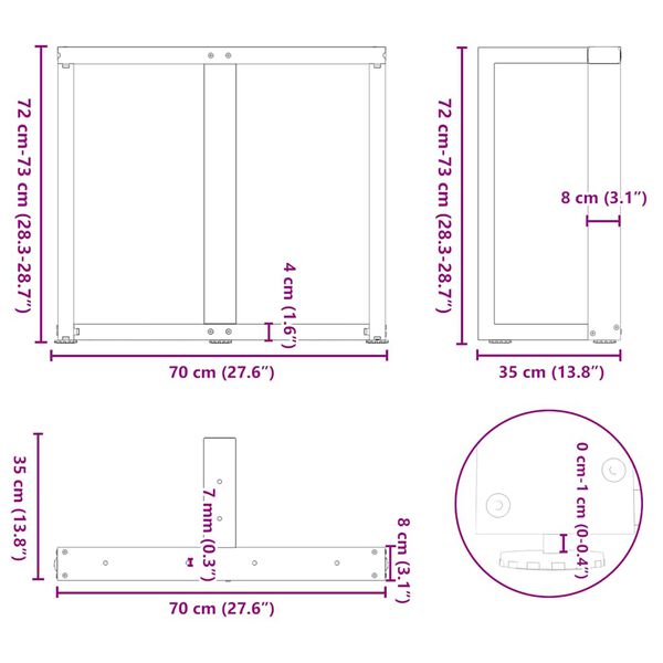 vidaXL Πόδια Τραπεζαρίας σε Σχήμα Τ, 2 τεμ. Μαύρο 70x35x(72-73) εκ. Ατσάλι