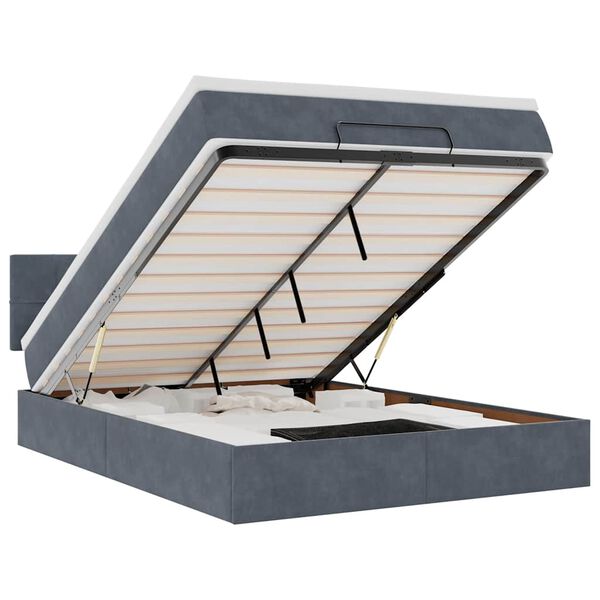 vidaXL Οθωμανικό κρεβάτι με στρώμα σκούρο γκρι 140x190cm Βελούδο