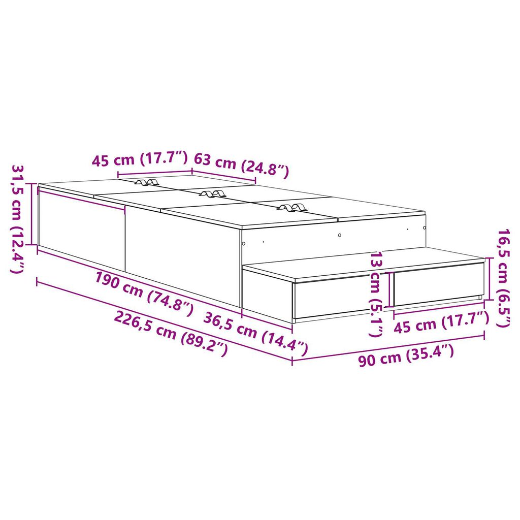 vidaXL Κρεβάτι Αποθήκευσης Καπνιστή Δρυς 90x190 εκ.