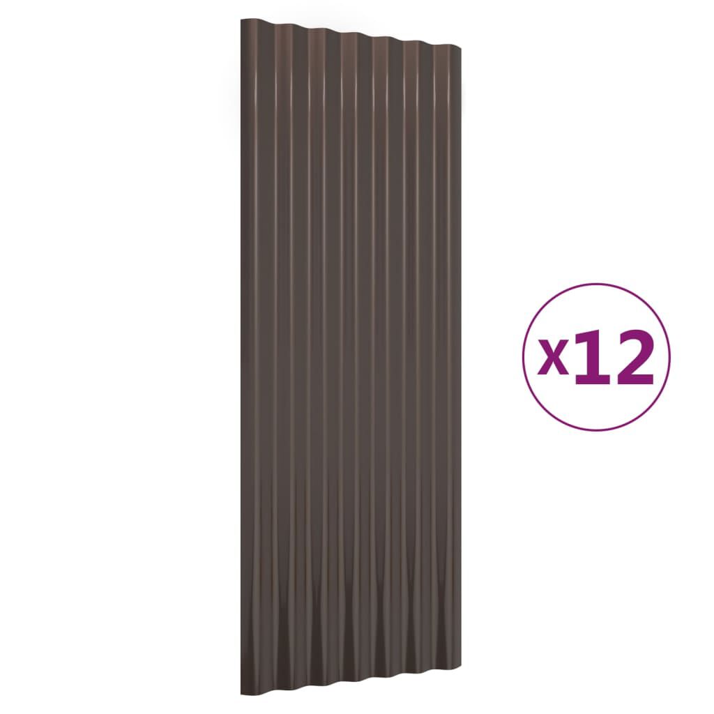 vidaXL Πάνελ Οροφής 12 τεμ. Καφέ 100x36 εκ. Ατσάλινα με Ηλεκτρ. Βαφή