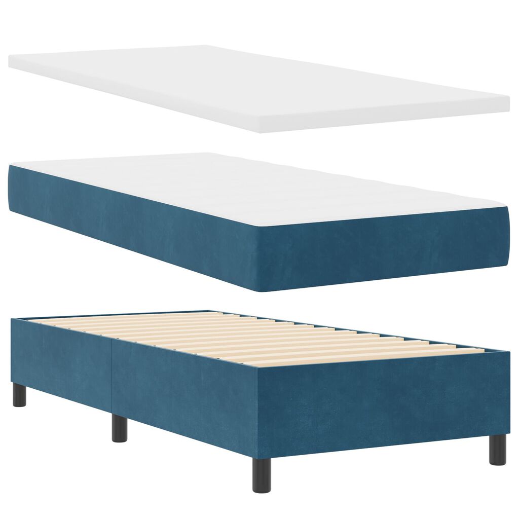 vidaXL Κρεβάτι Box Spring με Στρώμα Σκούρο Μπλε 90x200 εκ. Βελούδο