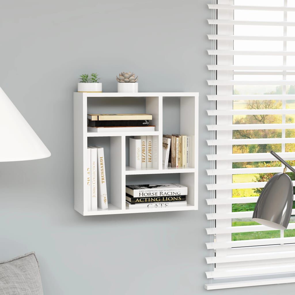 vidaXL Ραφιέρα Τοίχου Γυαλιστερό Λευκό 45,1x16x45,1 εκ. από Επεξ. Ξύλο