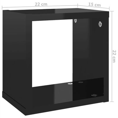 vidaXL Ράφια Κύβοι Τοίχου 4 τεμ. Γυαλιστερό Μαύρο 22 x 15 x 22 εκ.