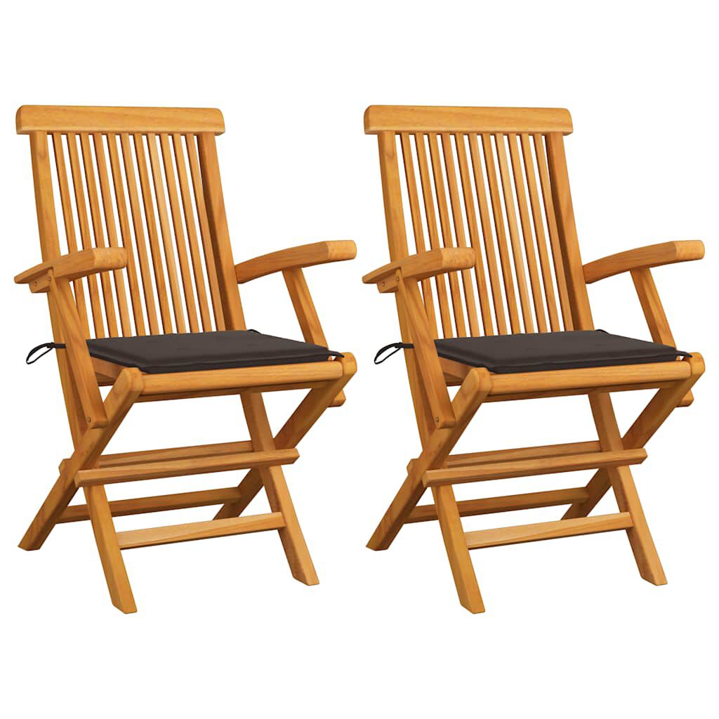 vidaXL Καρέκλες Κήπου 2 τεμ. από Μασίφ Ξύλο Teak με Taupe Μαξιλάρια