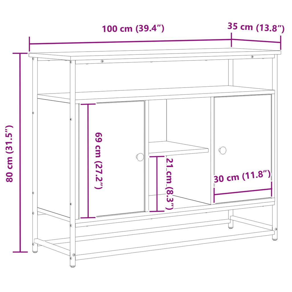 vidaXL Μπουφές Παλιού Ξύλου 100x35x80 εκ. Κατασκευασμένο από MDF και Ψηλό Μέταλλο