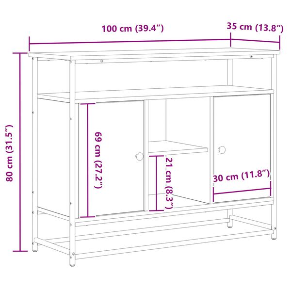 vidaXL Μπουφές Παλιού Ξύλου 100x35x80 εκ. Κατασκευασμένο από MDF και Ψηλό Μέταλλο