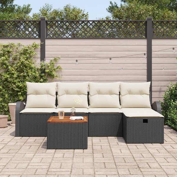 vidaXL Σετ Καναπέ Κήπου με μαξιλάρι 6 pcs Μαύρο Πολυ ράταν