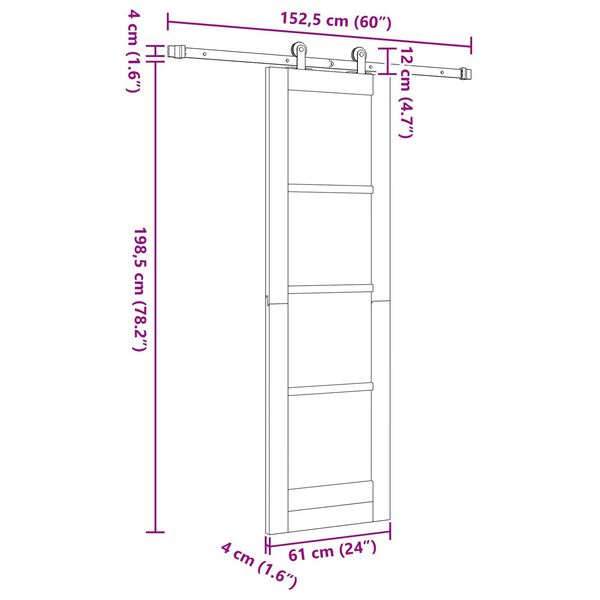 vidaXL Συρόμενη Πόρτα Καφέ 61 x 198.5 εκ. Ξύλο και μέταλλο