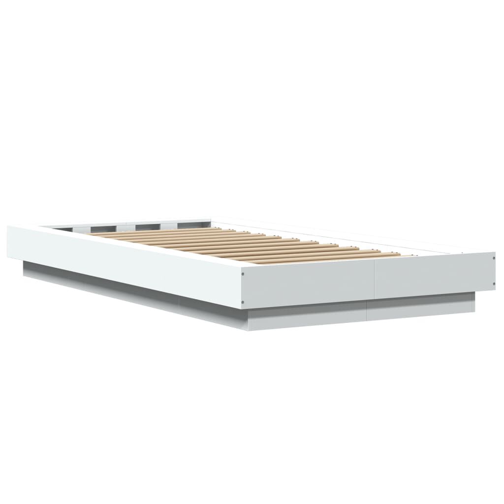 vidaXL Πλαίσιο Κρεβατιού με LED Λευκό 90 x 200 εκ. Επεξεργ. Ξύλο