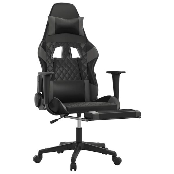 vidaXL Καρέκλα Gaming Μασάζ Υποπόδιο Μαύρο&Γκρι από Συνθετικό Δέρμα